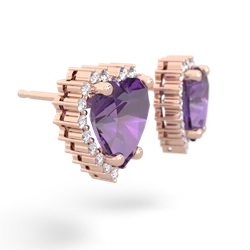 Amethyst Sparkling Halo Heart 14K Rose Gold earrings E0391