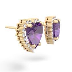 Amethyst Sparkling Halo Heart 14K Yellow Gold earrings E0391