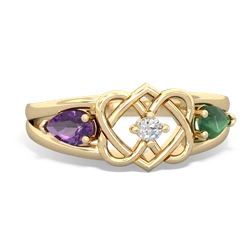 Amethyst Hearts Intertwined 14K Yellow Gold ring R5880