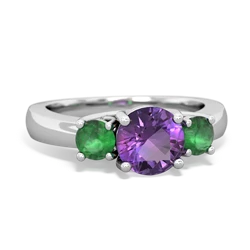 Amethyst Three Stone Round Trellis 14K White Gold ring R4018