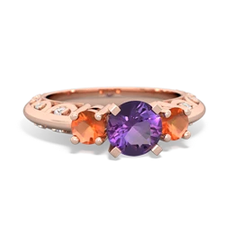 Amethyst Art Deco Eternal Embrace Engagement 14K Rose Gold ring C2003