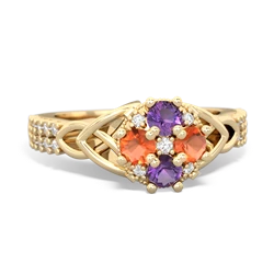 Amethyst Celtic Knot Cluster Engagement 14K Yellow Gold ring R26443RD