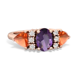 Amethyst Antique Style Three Stone 14K Rose Gold ring R2186