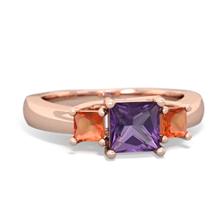 Amethyst Three Stone Trellis 14K Rose Gold ring R4015