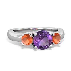 Amethyst Three Stone Round Trellis 14K White Gold ring R4018