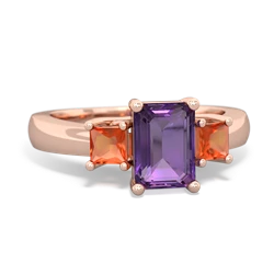 Amethyst Three Stone Emerald-Cut Trellis 14K Rose Gold ring R4021