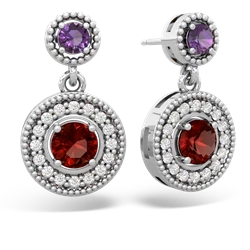 Amethyst Halo Dangle 14K White Gold earrings E5319