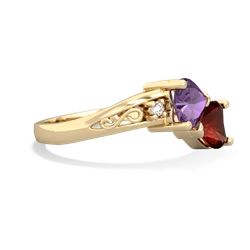 Amethyst Snuggling Hearts 14K Yellow Gold ring R2178