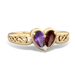 Amethyst Filligree 'One Heart' 14K Yellow Gold ring R5070