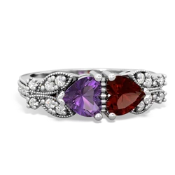 Amethyst Diamond Butterflies 14K White Gold ring R5601