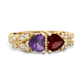 Amethyst Diamond Butterflies 14K Yellow Gold ring R5601