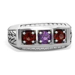 Amethyst Three Stone Tire Tread Men's 14K White Gold ring R0520