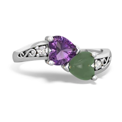 Amethyst Snuggling Hearts 14K White Gold ring R2178