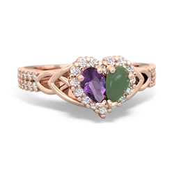 Amethyst Celtic Knot Two Hearts As One 14K Rose Gold ring R2644HRT