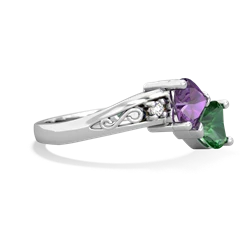 Amethyst Snuggling Hearts 14K White Gold ring R2178