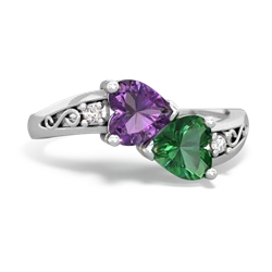 Amethyst Snuggling Hearts 14K White Gold ring R2178