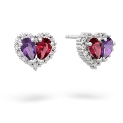 Amethyst Halo 14K White Gold earrings E7008