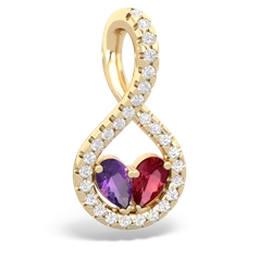 Amethyst Pave Twist 'One Heart' 14K Yellow Gold pendant P5360