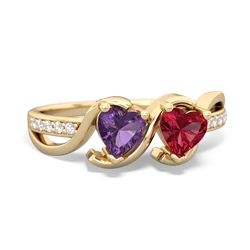 Amethyst Side By Side 14K Yellow Gold ring R3090