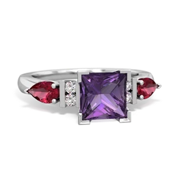 Amethyst 6Mm Princess Eternal Embrace Engagement 14K White Gold ring C2002