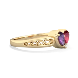 Amethyst Filligree 'One Heart' 14K Yellow Gold ring R5070