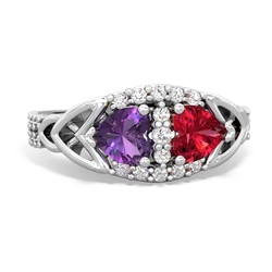 Amethyst Sparkling Celtic Knot 14K White Gold ring R2645