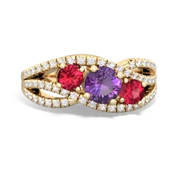 Amethyst Three Stone Aurora 14K Yellow Gold ring R3080