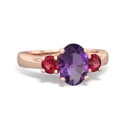 Amethyst Three Stone Oval Trellis 14K Rose Gold ring R4024