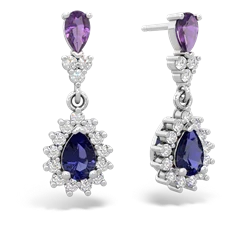 Amethyst Halo Pear Dangle 14K White Gold earrings E1882