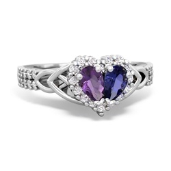 Amethyst Celtic Knot Two Hearts As One 14K White Gold ring R2644HRT