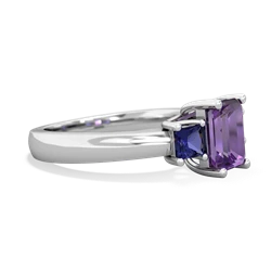 Amethyst Three Stone Emerald-Cut Trellis 14K White Gold ring R4021