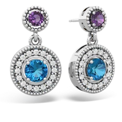 Amethyst Halo Dangle 14K White Gold earrings E5319