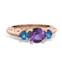 Amethyst Art Deco Eternal Embrace Engagement 14K Rose Gold ring C2003