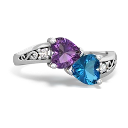 Amethyst Snuggling Hearts 14K White Gold ring R2178