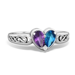 Amethyst Filligree 'One Heart' 14K White Gold ring R5070