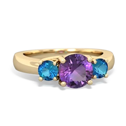 Amethyst Three Stone Round Trellis 14K Yellow Gold ring R4018