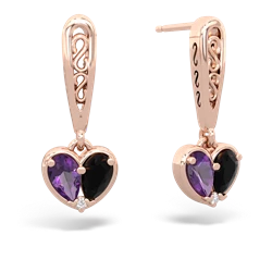 Amethyst Filligree Heart 14K Rose Gold earrings E5070