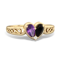 Amethyst Filligree 'One Heart' 14K Yellow Gold ring R5070