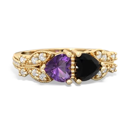 Amethyst Diamond Butterflies 14K Yellow Gold ring R5601