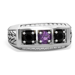 Amethyst Three Stone Tire Tread Men's 14K White Gold ring R0520