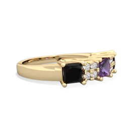 Amethyst Three Stone Diamond Cluster 14K Yellow Gold ring R2592