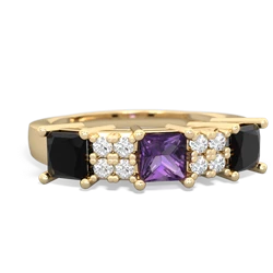 Amethyst Three Stone Diamond Cluster 14K Yellow Gold ring R2592