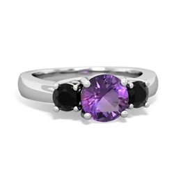 Amethyst Three Stone Round Trellis 14K White Gold ring R4018