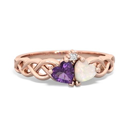 Amethyst Heart To Heart Braid 14K Rose Gold ring R5870