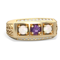 Amethyst Three Stone Tire Tread Men's 14K Yellow Gold ring R0520