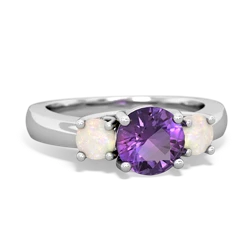 Amethyst Three Stone Round Trellis 14K White Gold ring R4018