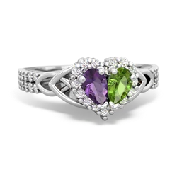 Amethyst Celtic Knot Two Hearts As One 14K White Gold ring R2644HRT