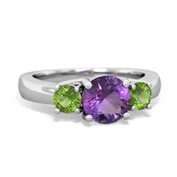 Amethyst Three Stone Round Trellis 14K White Gold ring R4018