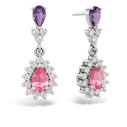 Amethyst Halo Pear Dangle 14K White Gold earrings E1882