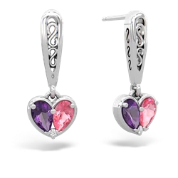 Amethyst Filligree Heart 14K White Gold earrings E5070